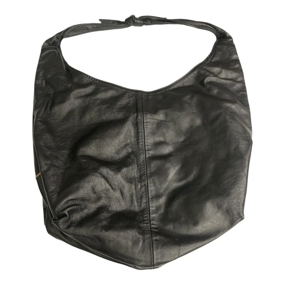 VTG Black Genuine Leather Patchwork Hobo Bag Boho Slouchy Shoulder Purse